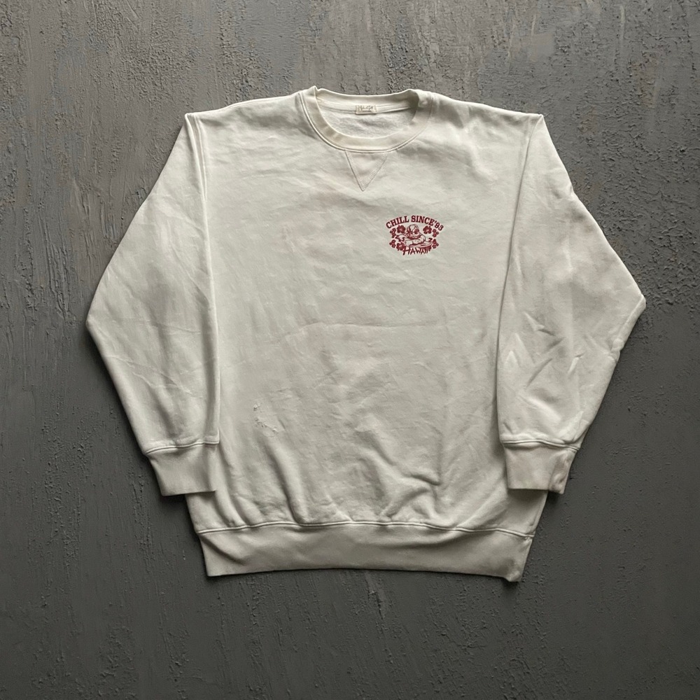 Chill Since 93 Hawaii Graphic Sweatshirt Womens One Size White Modern John Galt